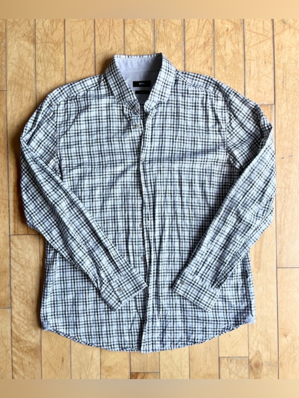 Hugo Boss Slim Fit Black & White Plaid Button-Up Dress Shirt Size 2XL